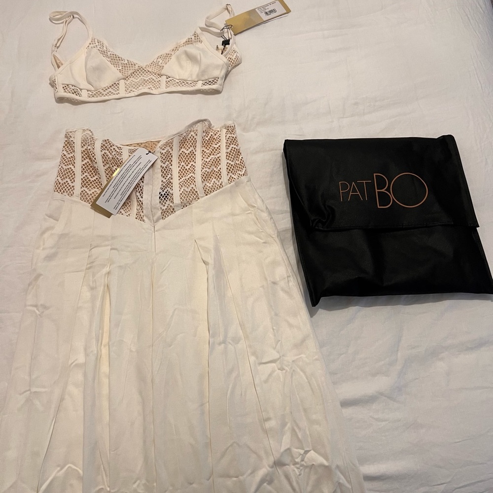 PATO spring Runway 22 white bralette and wide leg pants